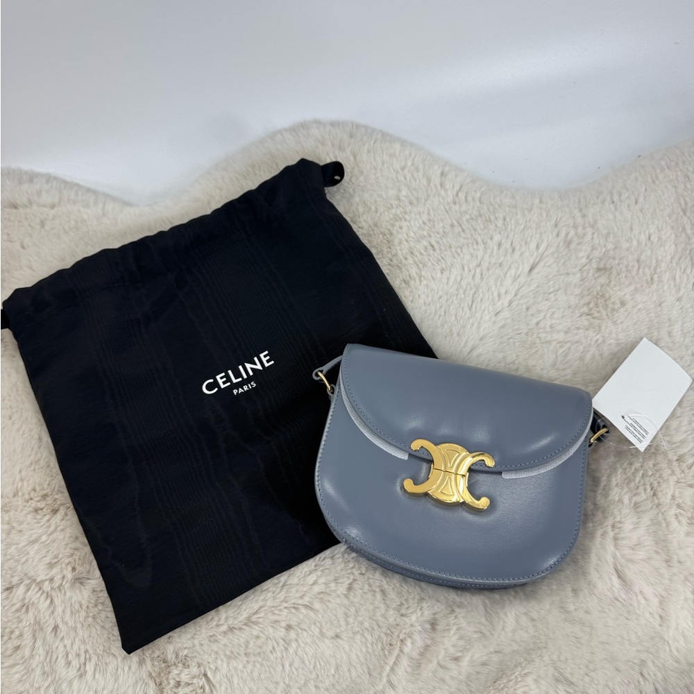 Celine Shiny Calfskin Teen Besace Blue Grey Bag